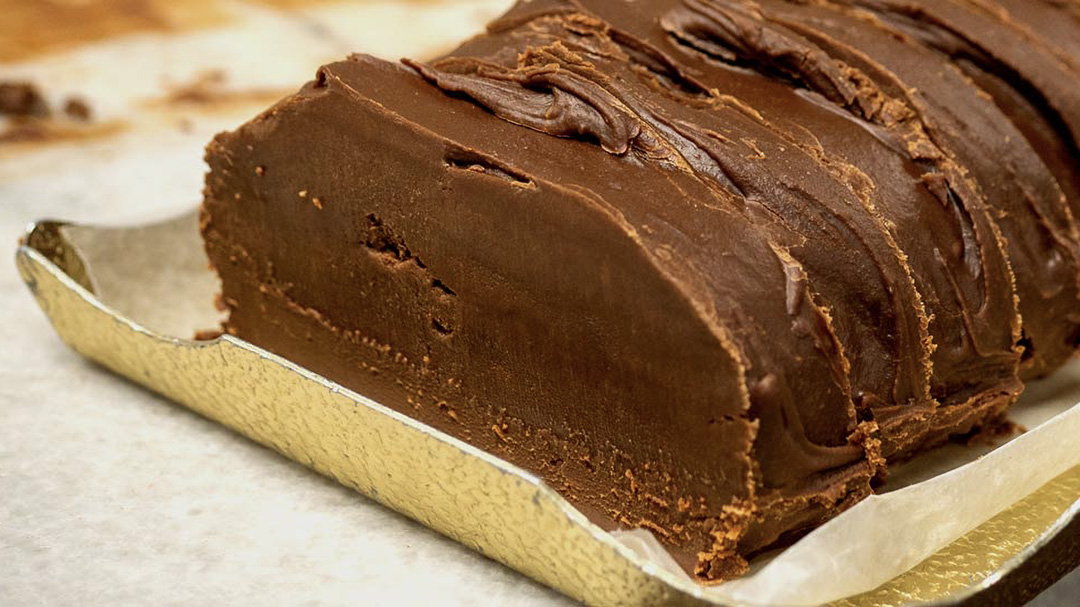 close up of chocolate fudge on a platter