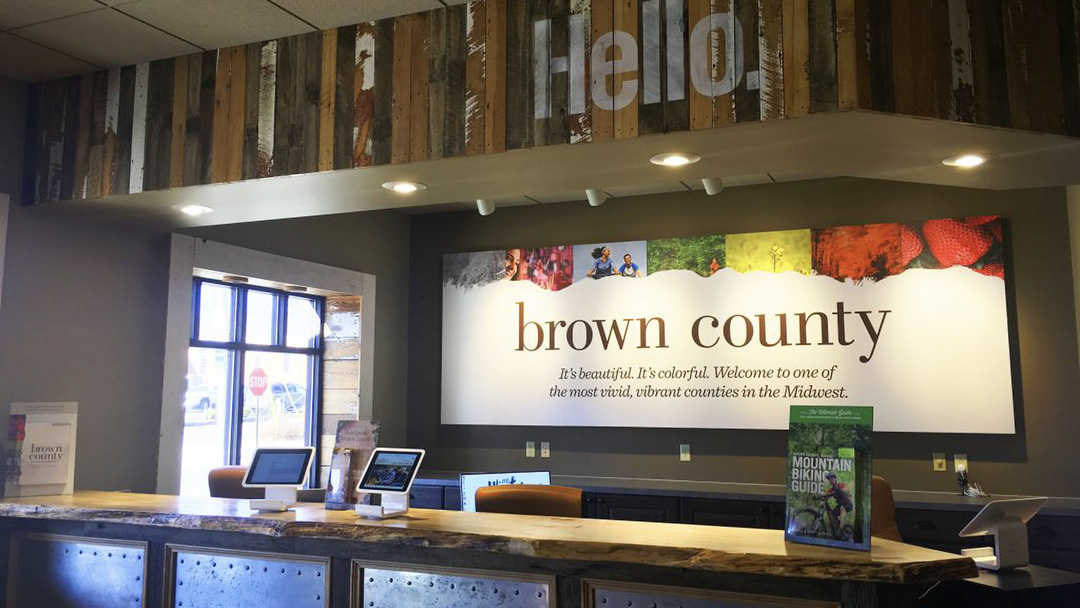 Interior image of the welcome desk at the Brown County Visitors Center