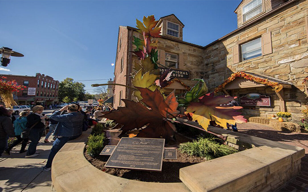 Exterior Downtown Nashville, Indiana with Soaring Sculpture in the foreground