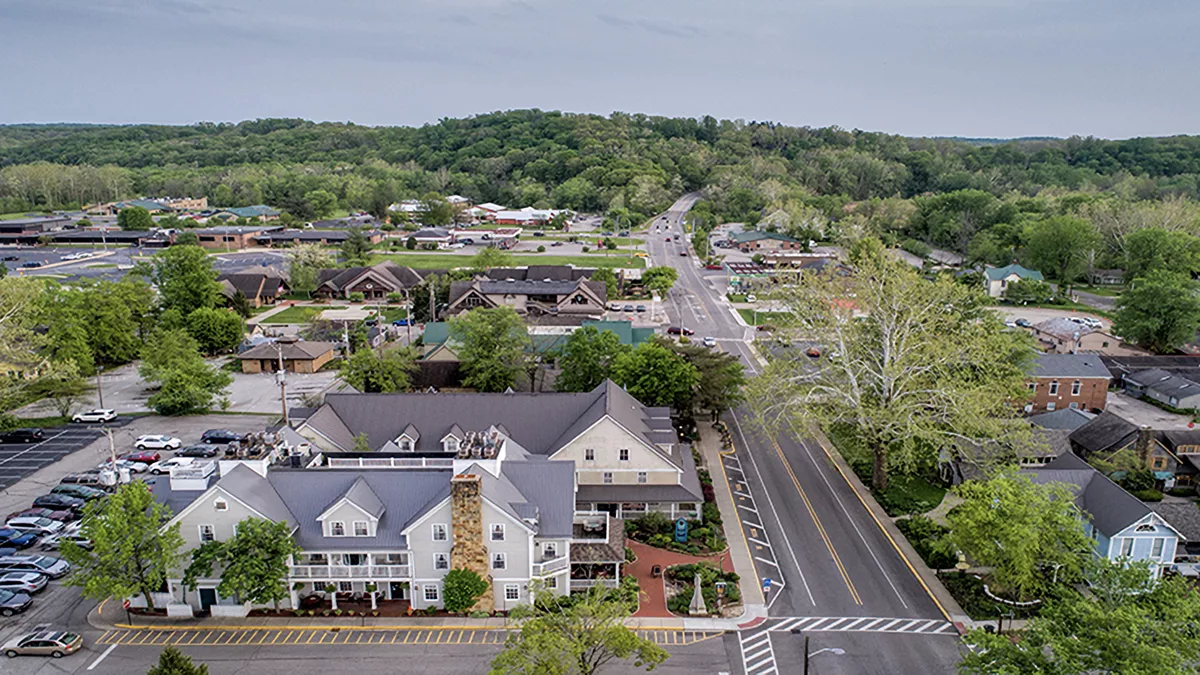 aerial view of downtown Nashville, Indiana