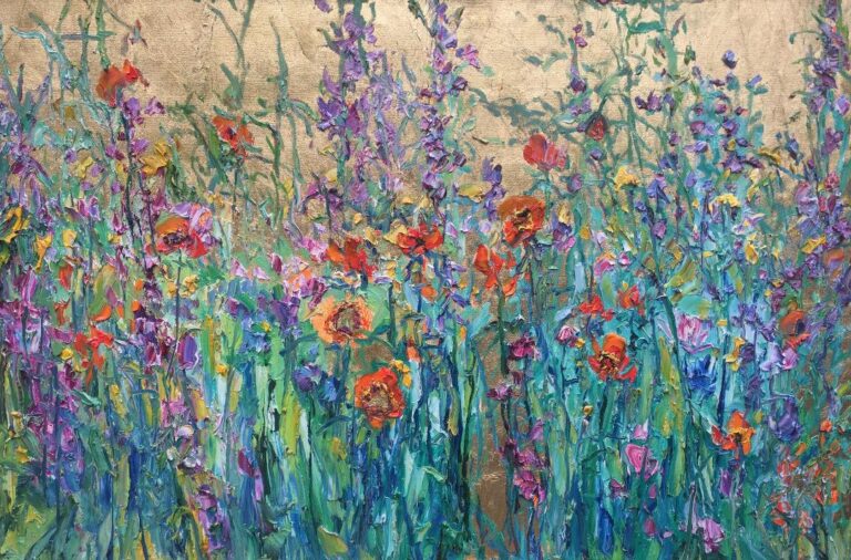 Delight Patricia Rhoden Bartels gold leaf 24 x 36 art framed 30 x 42 768x506