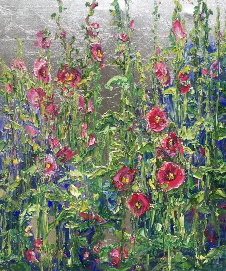 Holly Hocks in Bloom Patricia Rhoden Bartels silver leaf 768x919