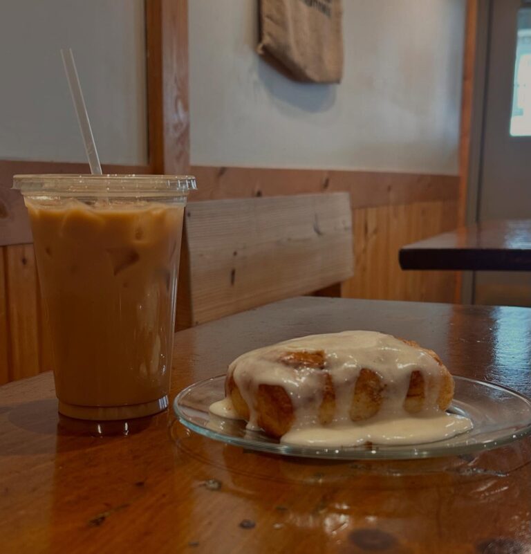 Iced Coffee and cinamon roll 768x801