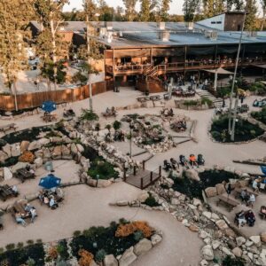 Drone bird eye view of Hard Truth Distillery