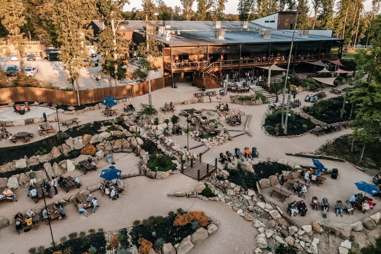 Drone bird eye view of Hard Truth Distillery